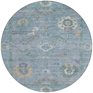 HomeRoots 8' Sky Blue Floral Medallion Rug - Washable Indoor/Outdoor Area Rug for High-Traffic Spaces & More 639505