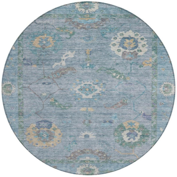 HomeRoots 8' Sky Blue Floral Medallion Rug - Washable Indoor/Outdoor Area Rug for High-Traffic Spaces & More 639505