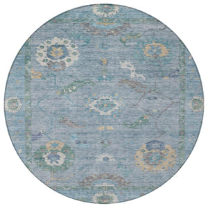 HomeRoots 8' Sky Blue Floral Medallion Rug - Washable Indoor/Outdoor Area Rug for High-Traffic Spaces & More 639505
