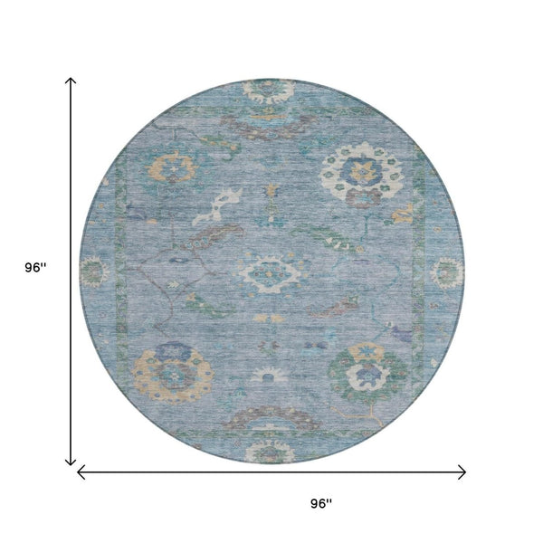 HomeRoots 8' Sky Blue Floral Medallion Rug - Washable Indoor/Outdoor Area Rug for High-Traffic Spaces & More 639505