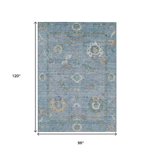 HomeRoots 8' X 10' Sky Blue & Ivory Floral Medallion Rug - Stylish, Washable, Durable for Indoor/Outdoor Use 639506