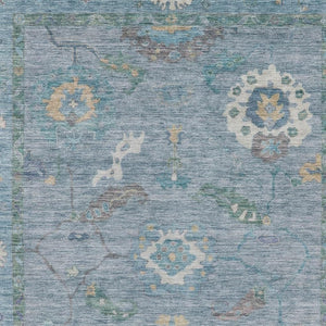 HomeRoots 9' X 12' Sky Blue & Ivory Floral Medallion Area Rug - Stylish, Washable, Durable for Indoor/Outdoor Use 639507