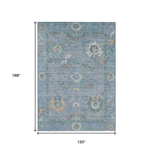 HomeRoots 10' Sky Blue and Ivory Floral Medallion Area Rug - Durable, Washable for Indoor & Outdoor Spaces 639508