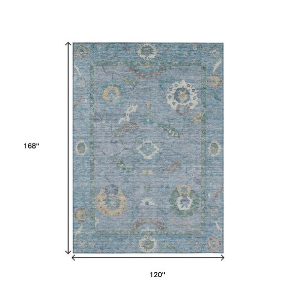 HomeRoots 10' Sky Blue and Ivory Floral Medallion Area Rug - Durable, Washable for Indoor & Outdoor Spaces 639508