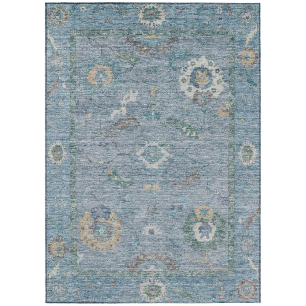 HomeRoots 10' Sky Blue and Ivory Floral Medallion Area Rug - Durable, Washable for Indoor & Outdoor Spaces 639508
