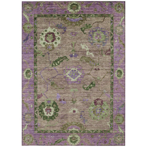 HomeRoots 5' X 8' Floral Medallion Area Rug - Brown, Lavender & Ivory - Washable for Indoor & Outdoor Use! 639510