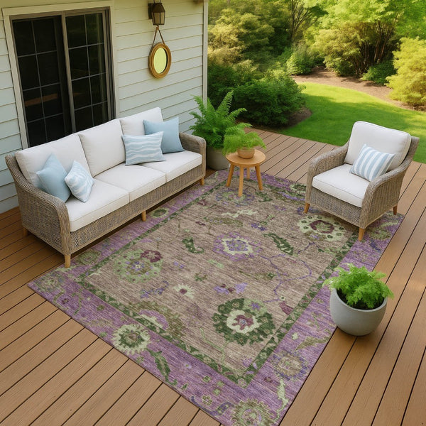HomeRoots 5' X 8' Floral Medallion Area Rug - Brown, Lavender & Ivory - Washable for Indoor & Outdoor Use! 639510