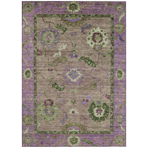 HomeRoots 5' X 8' Floral Medallion Area Rug - Brown, Lavender & Ivory - Washable for Indoor & Outdoor Use! 639510