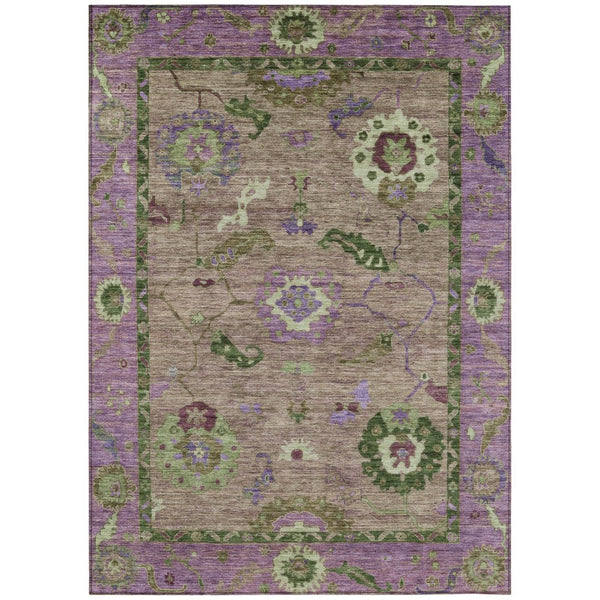 HomeRoots 5' X 8' Floral Medallion Area Rug - Brown, Lavender & Ivory - Washable for Indoor & Outdoor Use! 639510