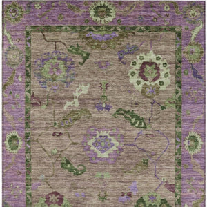 HomeRoots 5' X 8' Floral Medallion Area Rug - Brown, Lavender & Ivory - Washable for Indoor & Outdoor Use! 639510