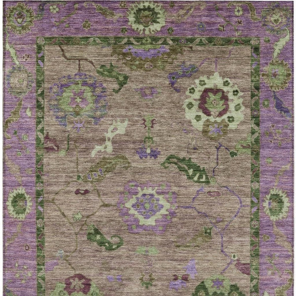 HomeRoots 5' X 8' Floral Medallion Area Rug - Brown, Lavender & Ivory - Washable for Indoor & Outdoor Use! 639510
