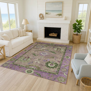 HomeRoots 5' X 8' Floral Medallion Area Rug - Brown, Lavender & Ivory - Washable for Indoor & Outdoor Use! 639510