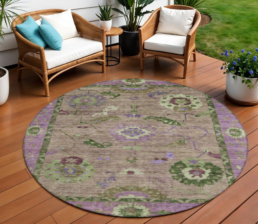HomeRoots 8' Brown Floral Medallion Indoor/Outdoor Area Rug - Stain-Resistant, Washable, Durable & Stylish 639511