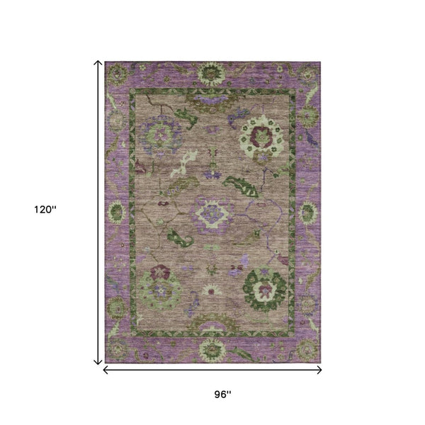 HomeRoots 8' X 10' Floral Medallion Area Rug in Brown, Lavender & Ivory - Durable, Washable for Indoor/Outdoor Use 639512