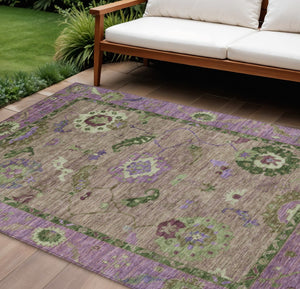 HomeRoots 8' X 10' Floral Medallion Area Rug in Brown, Lavender & Ivory - Durable, Washable for Indoor/Outdoor Use 639512