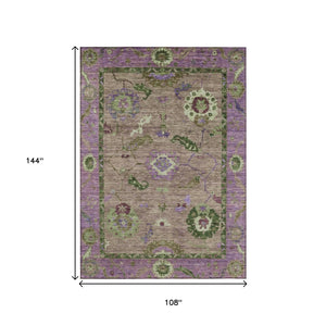 HomeRoots 9' X 12' Elegant Brown Lavender Floral Medallion Area Rug - Durable, Washable for Indoor & Outdoor Use 639513