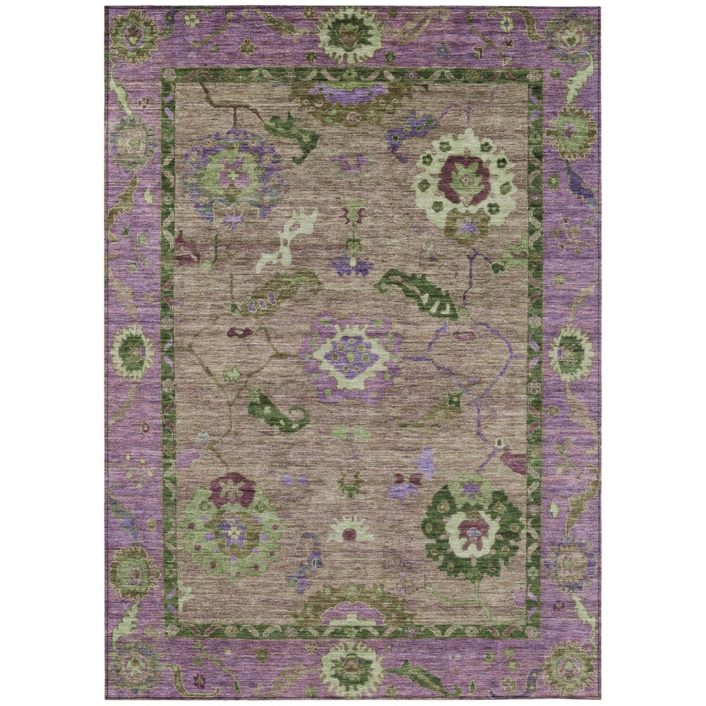 HomeRoots 9' X 12' Elegant Brown Lavender Floral Medallion Area Rug - Durable, Washable for Indoor & Outdoor Use 639513