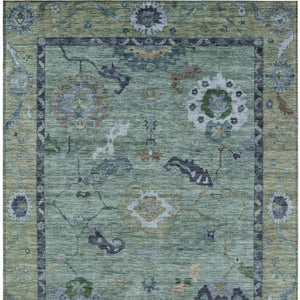 HomeRoots 5' X 8' Green and Blue Floral Medallion Rug - Stylish, Washable, Indoor/Outdoor Durability & Elegance 639516