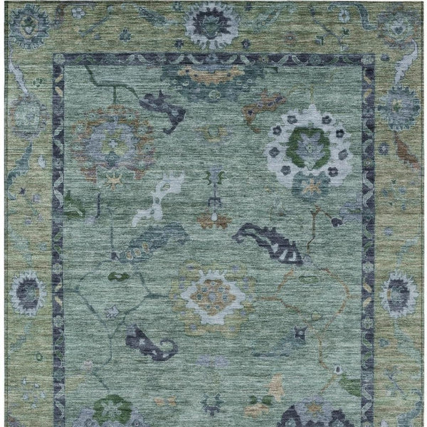 HomeRoots 5' X 8' Green and Blue Floral Medallion Rug - Stylish, Washable, Indoor/Outdoor Durability & Elegance 639516