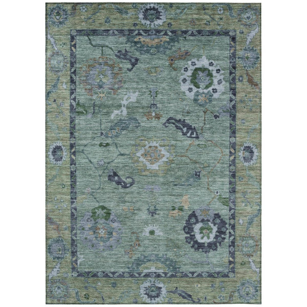 HomeRoots 5' X 8' Green and Blue Floral Medallion Rug - Stylish, Washable, Indoor/Outdoor Durability & Elegance 639516