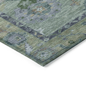 HomeRoots 5' X 8' Green and Blue Floral Medallion Rug - Stylish, Washable, Indoor/Outdoor Durability & Elegance 639516