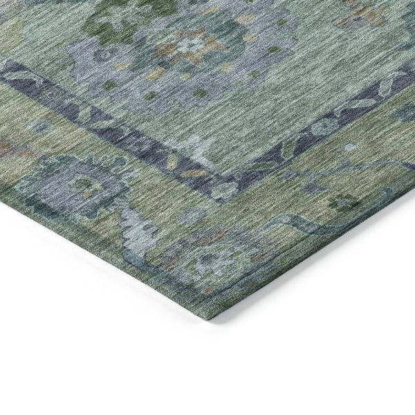 HomeRoots 5' X 8' Green and Blue Floral Medallion Rug - Stylish, Washable, Indoor/Outdoor Durability & Elegance 639516