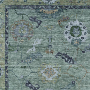 HomeRoots 5' X 8' Green and Blue Floral Medallion Rug - Stylish, Washable, Indoor/Outdoor Durability & Elegance 639516