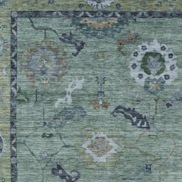 HomeRoots 5' X 8' Green and Blue Floral Medallion Rug - Stylish, Washable, Indoor/Outdoor Durability & Elegance 639516