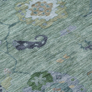 HomeRoots 5' X 8' Green and Blue Floral Medallion Rug - Stylish, Washable, Indoor/Outdoor Durability & Elegance 639516