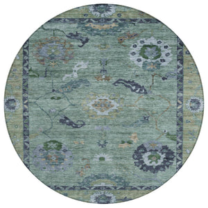 HomeRoots 8' Round Floral Medallion Area Rug in Green & Blue – Washable, Durable, Perfect for Indoor & Outdoor Use 639517
