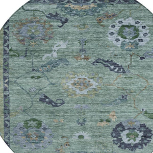 HomeRoots 8' Round Floral Medallion Area Rug in Green & Blue – Washable, Durable, Perfect for Indoor & Outdoor Use 639517