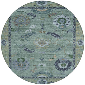 HomeRoots 8' Round Floral Medallion Area Rug in Green & Blue – Washable, Durable, Perfect for Indoor & Outdoor Use 639517