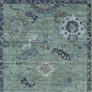 HomeRoots 8' X 10' Green and Blue Floral Medallion Area Rug - Durable, Washable, Indoor/Outdoor Design for All Spaces 639518