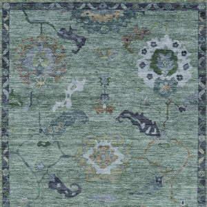 HomeRoots 9' X 12' Vibrant Green and Blue Floral Medallion Rug - Washable, Durable, Indoor & Outdoor Use! 639519