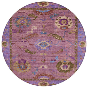 HomeRoots 8' Vibrant Round Floral Medallion Area Rug in Pink, Purple & Gold – Washable for Indoor/Outdoor Use 639523