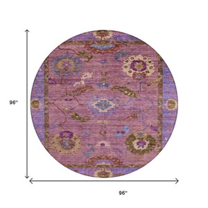 HomeRoots 8' Vibrant Round Floral Medallion Area Rug in Pink, Purple & Gold – Washable for Indoor/Outdoor Use 639523