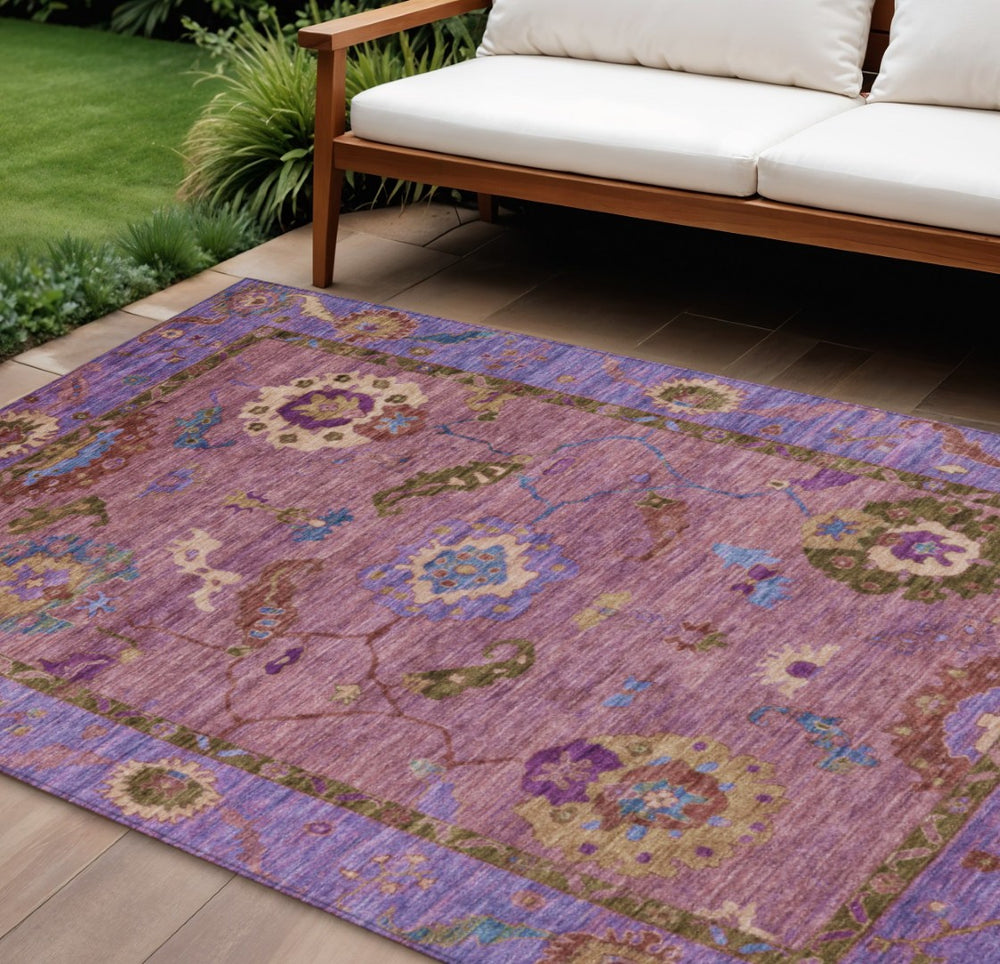 HomeRoots 8' X 10' Vibrant Pink Purple Gold Floral Medallion Area Rug - Washable, Durable & Stylish for All Spaces 639524