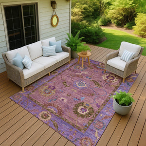HomeRoots 9' Vibrant Pink Purple Gold Floral Medallion Area Rug – Washable Indoor/Outdoor, Durable & Stylish! 639525