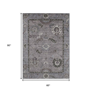 HomeRoots 5' Indoor Outdoor Pewter Gray and Silver Floral Medallion Area Rug – Washable, Durable, Versatile Design 639528