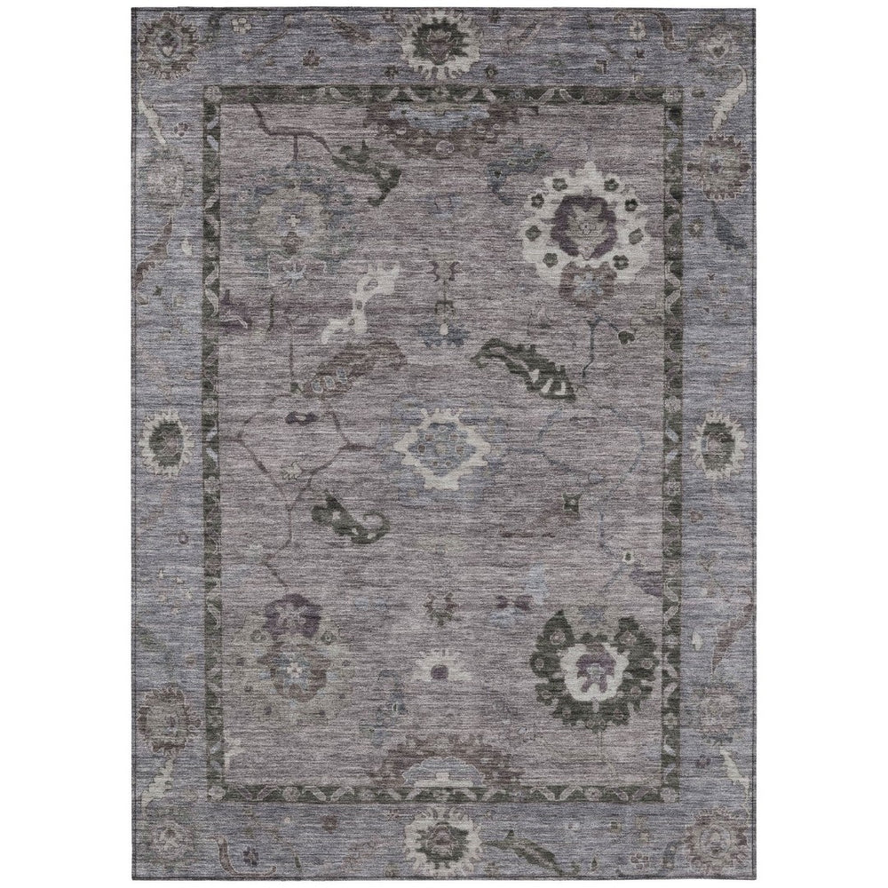 HomeRoots 5' Indoor Outdoor Pewter Gray and Silver Floral Medallion Area Rug – Washable, Durable, Versatile Design 639528