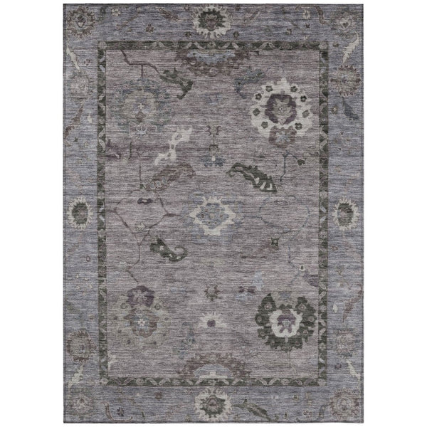 HomeRoots 5' Indoor Outdoor Pewter Gray and Silver Floral Medallion Area Rug – Washable, Durable, Versatile Design 639528