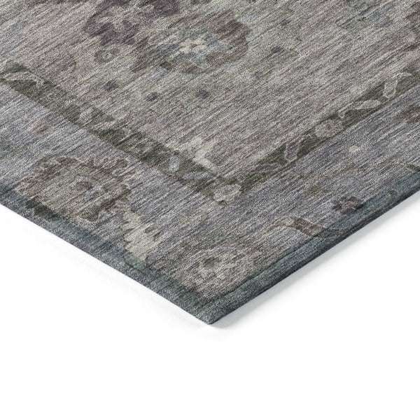 HomeRoots 5' Indoor Outdoor Pewter Gray and Silver Floral Medallion Area Rug – Washable, Durable, Versatile Design 639528