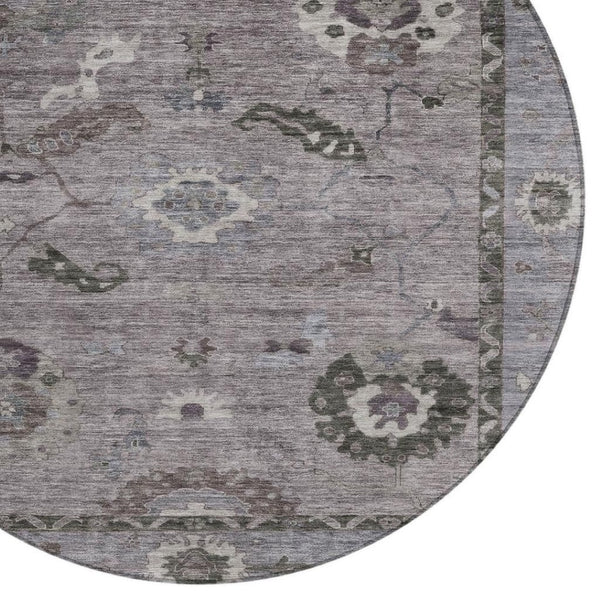 HomeRoots 8' Elegant Pewter Gray Floral Medallion Area Rug - Durable, Washable, Indoor/Outdoor Style Solution 639529