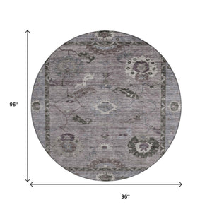 HomeRoots 8' Elegant Pewter Gray Floral Medallion Area Rug - Durable, Washable, Indoor/Outdoor Style Solution 639529