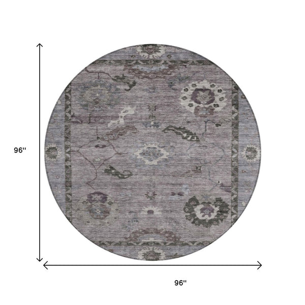 HomeRoots 8' Elegant Pewter Gray Floral Medallion Area Rug - Durable, Washable, Indoor/Outdoor Style Solution 639529