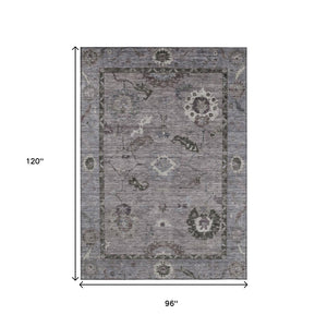 HomeRoots 8' X 10' Floral Medallion Area Rug in Pewter Gray & Silver – Washable, Durable for Indoor/Outdoor Use 639530