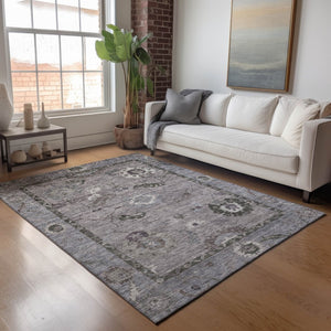 HomeRoots 8' X 10' Floral Medallion Area Rug in Pewter Gray & Silver – Washable, Durable for Indoor/Outdoor Use 639530
