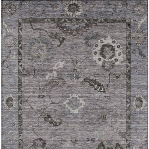 HomeRoots 9' X 12' Elegant Pewter Gray & Silver Floral Medallion Area Rug - Washable for Indoor & Outdoor Use 639531