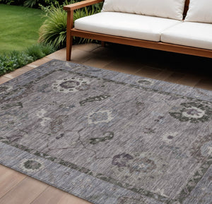 HomeRoots 9' X 12' Elegant Pewter Gray & Silver Floral Medallion Area Rug - Washable for Indoor & Outdoor Use 639531