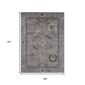 HomeRoots 9' X 12' Elegant Pewter Gray & Silver Floral Medallion Area Rug - Washable for Indoor & Outdoor Use 639531